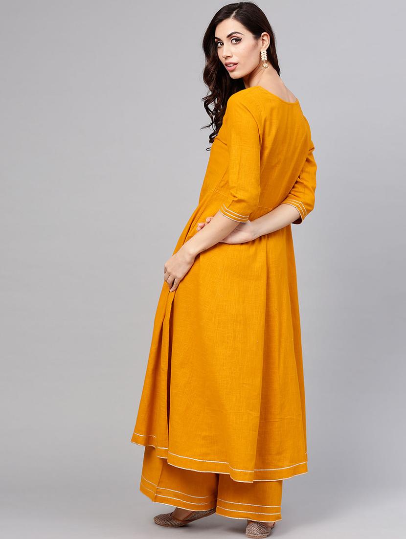 solid gota patti kurta with palazzo set - 15857253 - Zoom Image - 3