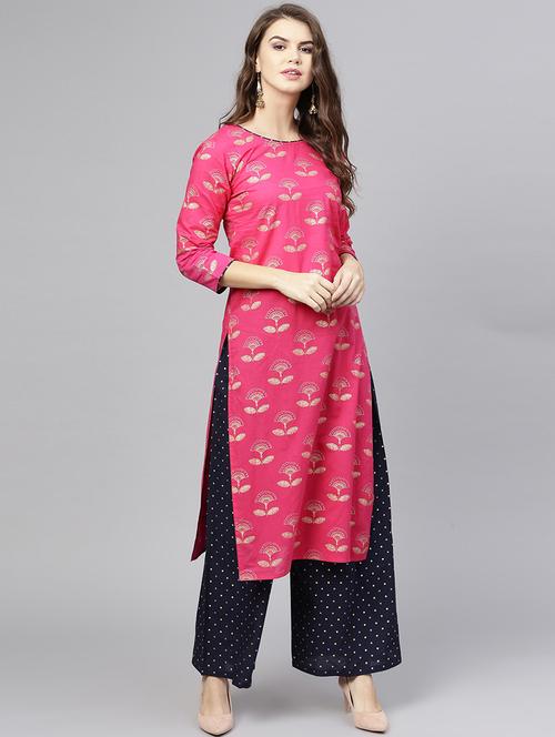 block printed kurta palazzo set - 15857254 - Standard Image - 1