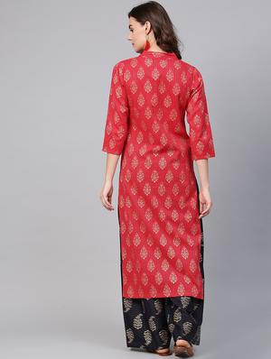 foil printed kurta with palazzo set - 15857256 - Standard Image - 3