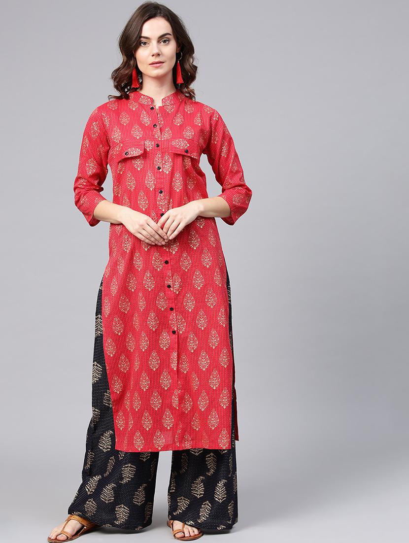 foil printed kurta with palazzo set - 15857256 - Zoom Image - 1