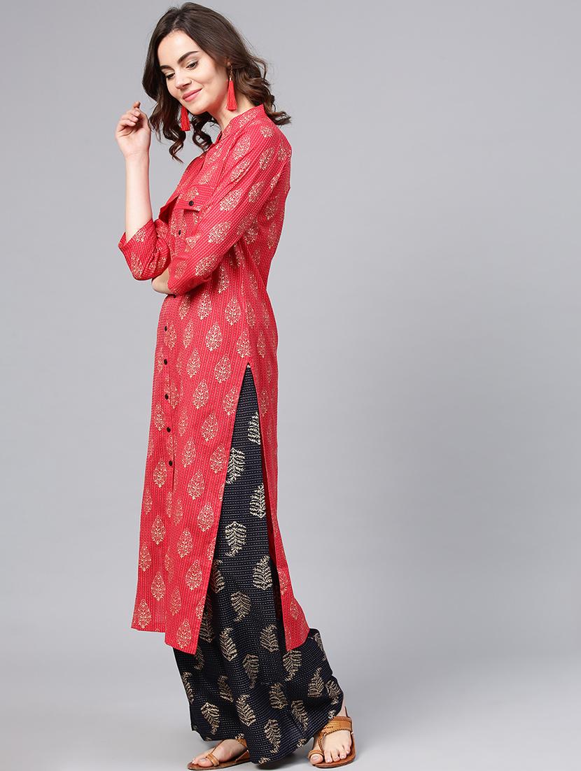 foil printed kurta with palazzo set - 15857256 - Zoom Image - 2