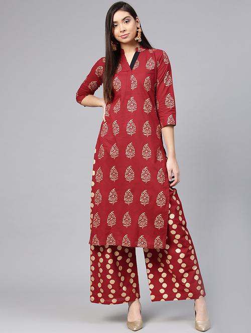 foil printed kurta palazzo set - 15857258 - Standard Image - 1