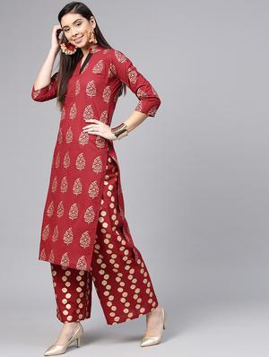 foil printed kurta palazzo set - 15857258 - Standard Image - 2