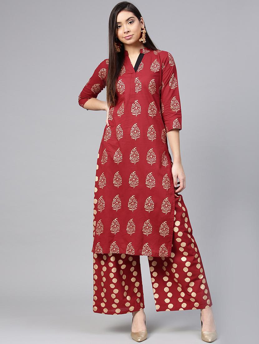 foil printed kurta palazzo set - 15857258 - Zoom Image - 1
