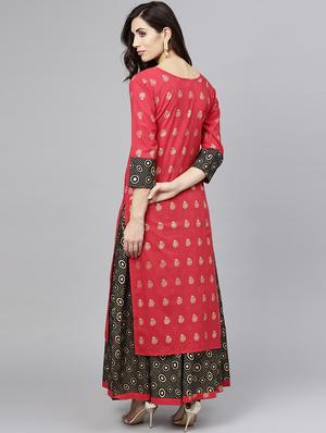 foil printed kurta with skirt set - 15857259 - Standard Image - 3