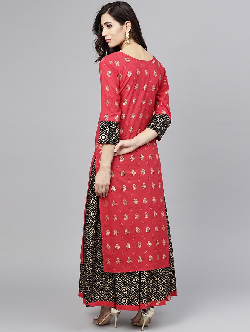 foil printed kurta with skirt set - 15857259 - Zoom Image - 3