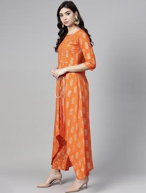 foil printed high-low kurta palazzo set - 15857268 - Standard Image - 2
