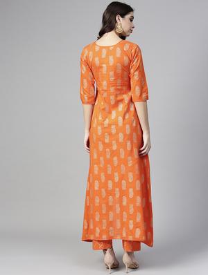 foil printed high-low kurta palazzo set - 15857268 - Standard Image - 3