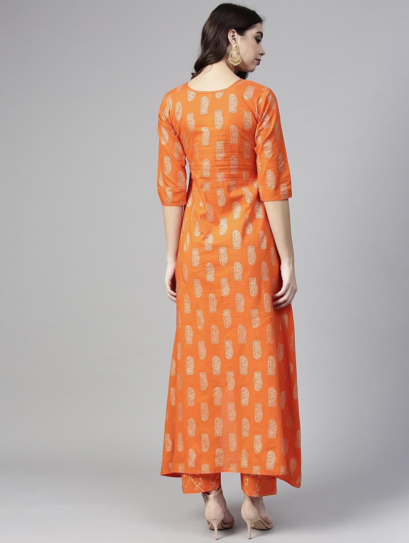 foil printed high-low kurta palazzo set - 15857268 - Zoom Image - 3