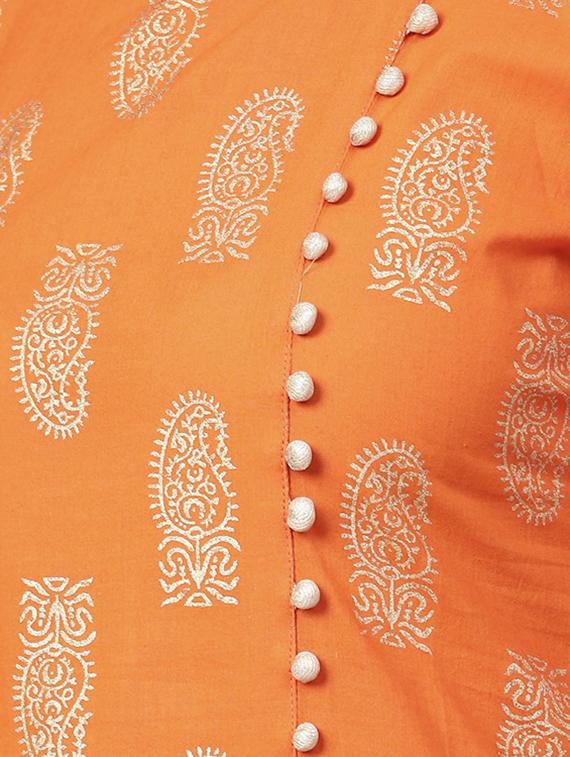 foil printed high-low kurta palazzo set - 15857268 - Zoom Image - 5