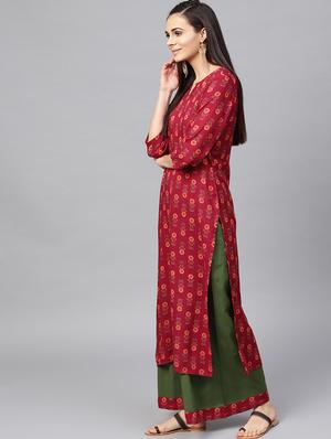 printed kurta with palazzo set - 15857271 - Standard Image - 2