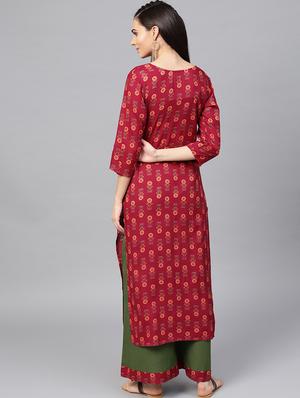 printed kurta with palazzo set - 15857271 - Standard Image - 3