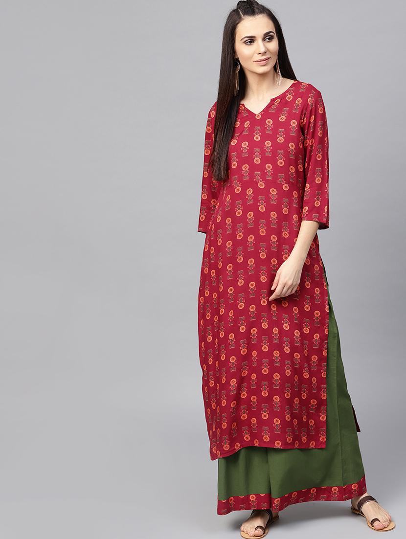 printed kurta with palazzo set - 15857271 - Zoom Image - 1