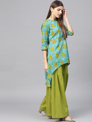 printed high-low kurta with sharara set - 15857272 - Standard Image - 2