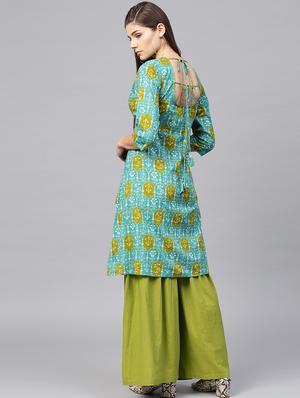 printed high-low kurta with sharara set - 15857272 - Standard Image - 3