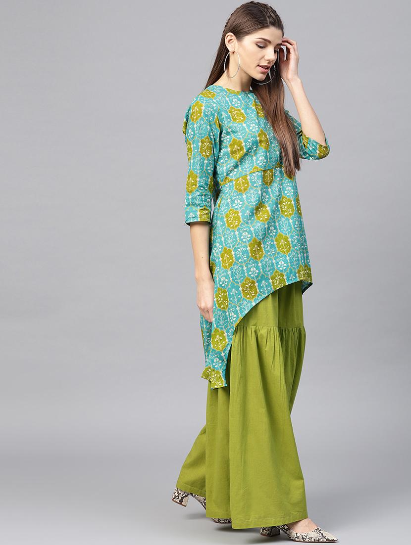 printed high-low kurta with sharara set - 15857272 - Zoom Image - 2