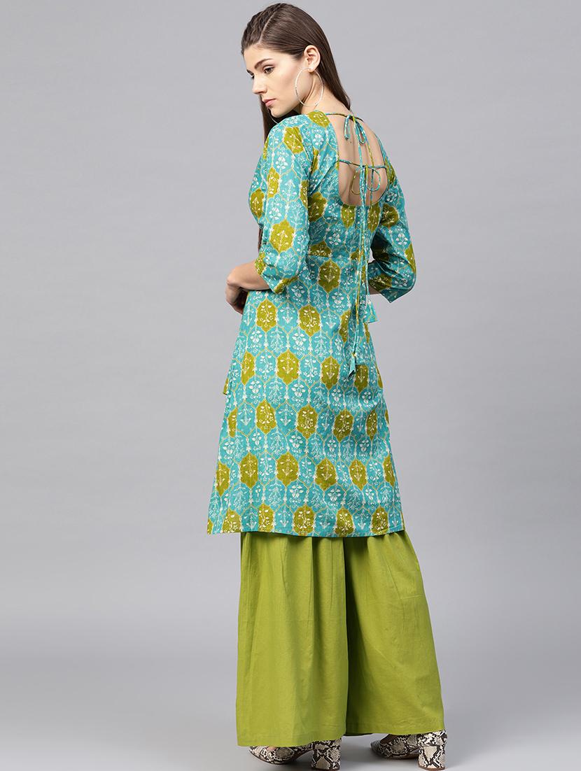 printed high-low kurta with sharara set - 15857272 - Zoom Image - 3