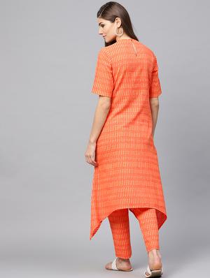 printed high-low kurta with palazzo set - 15857273 - Standard Image - 3