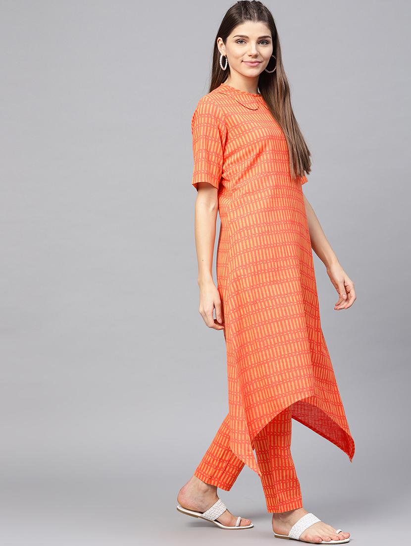 printed high-low kurta with palazzo set - 15857273 - Zoom Image - 2