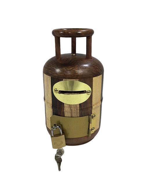 desi karigar wooden money bank cylinder shape - 15857282 - Standard Image - 1