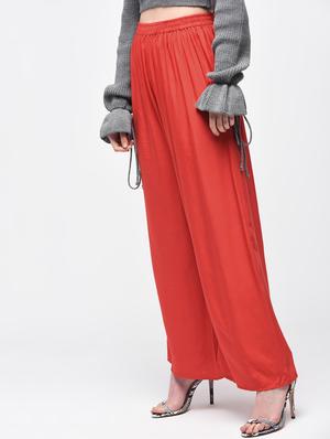 tomato red flared palazzo - 15857716 - Standard Image - 2