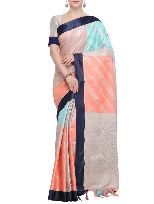 self design banarasi saree with blouse - 15857760 - Very Small Image - 1
