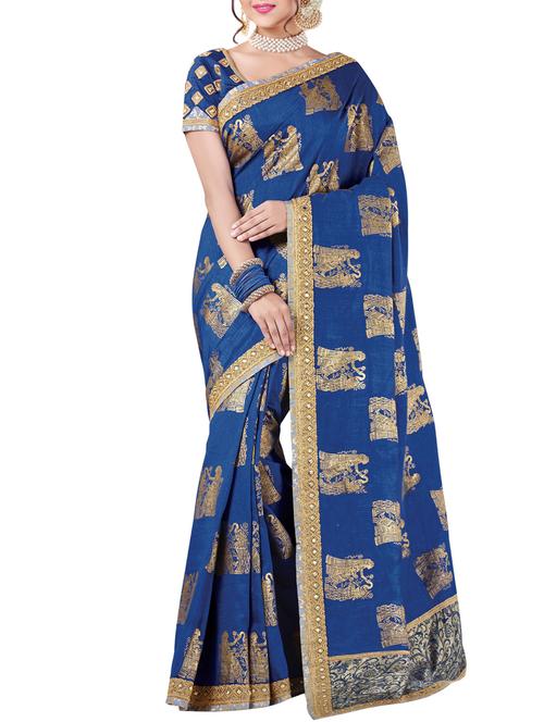 foil printed navy blue saree with blouse - 15858263 - Standard Image - 1