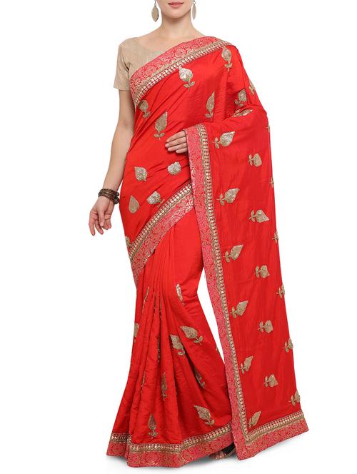 sequin embellished red saree with blouse - 15858299 - Standard Image - 1