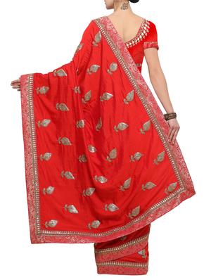 sequin embellished red saree with blouse - 15858299 - Standard Image - 2