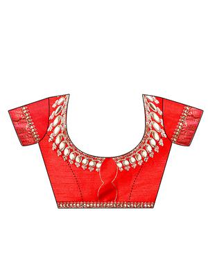 sequin embellished red saree with blouse - 15858299 - Standard Image - 3