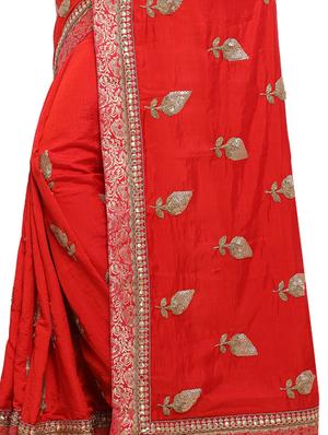 sequin embellished red saree with blouse - 15858299 - Standard Image - 4