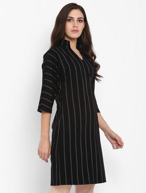 striped band collar a-line dress - 15858341 - Standard Image - 2