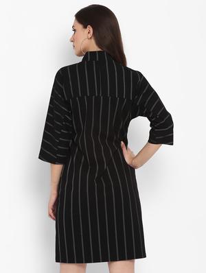 striped band collar a-line dress - 15858341 - Standard Image - 3