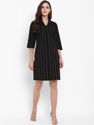 striped band collar a-line dress - 15858341 - Standard Image - 4