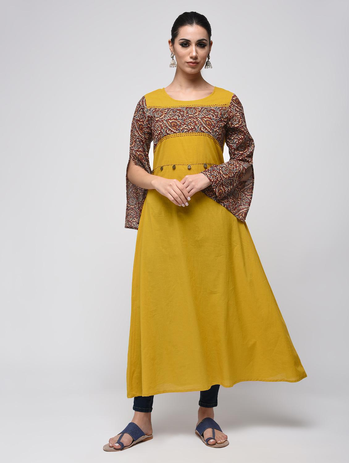 slit sleeves kalamkari kaantha kurta - 15858450 - Zoom Image - 1