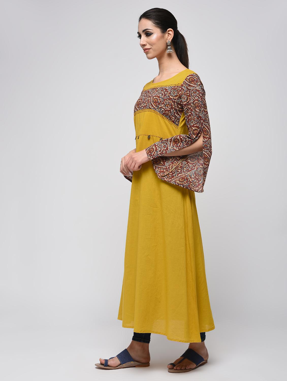 slit sleeves kalamkari kaantha kurta - 15858450 - Zoom Image - 2