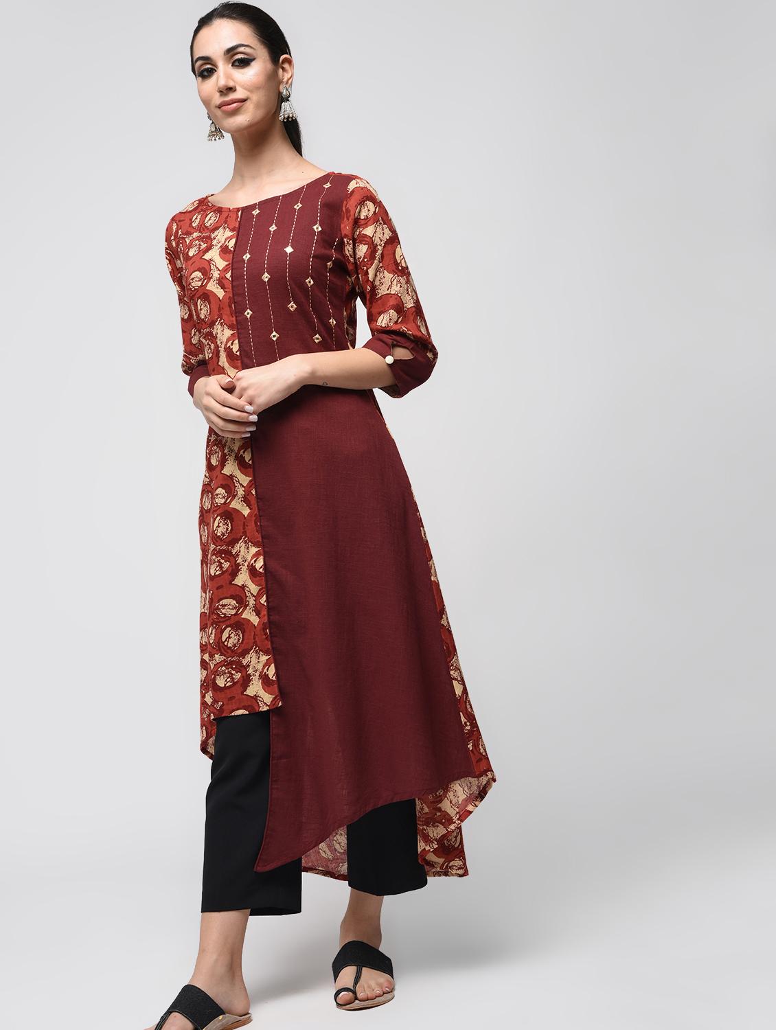 mirror work kaantha asymmetric kurta - 15858451 - Zoom Image - 2