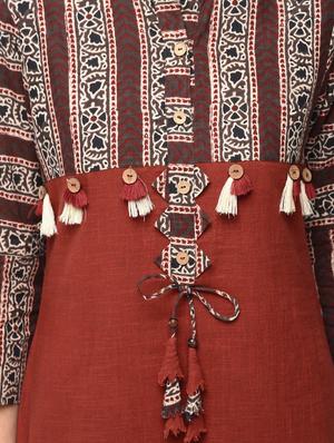 printed straight kurta with tassels - 15858494 - Standard Image - 5