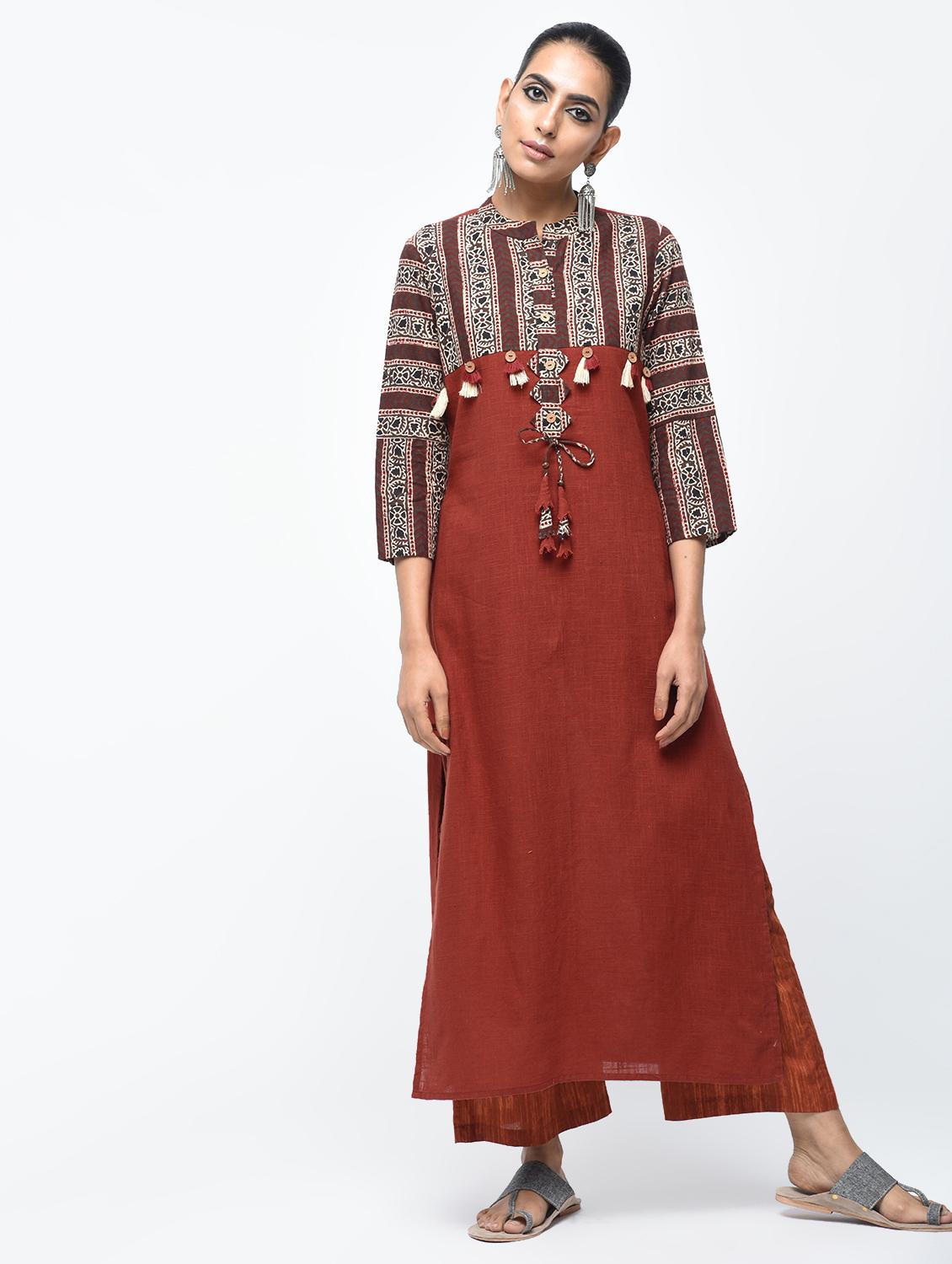 printed straight kurta with tassels - 15858494 - Zoom Image - 2
