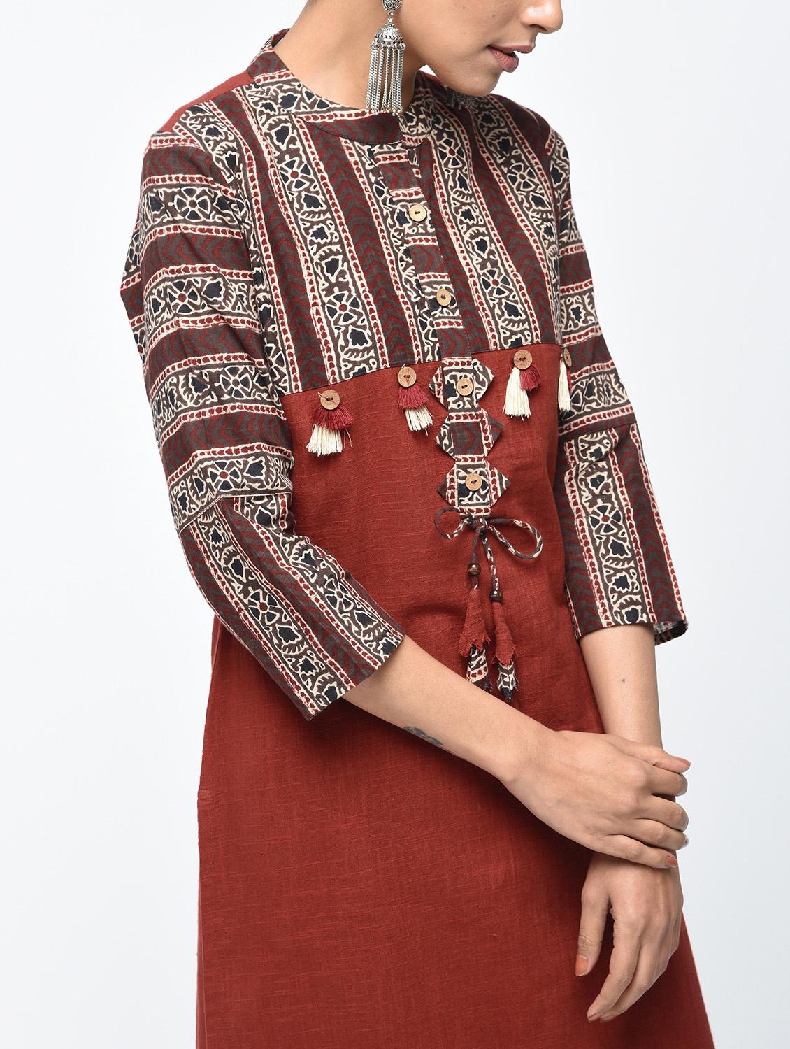 printed straight kurta with tassels - 15858494 - Zoom Image - 4