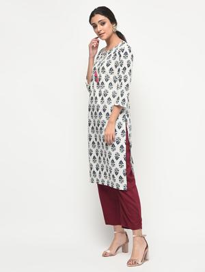 printed straight kurta with tassels - 15858516 - Standard Image - 2