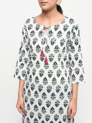printed straight kurta with tassels - 15858516 - Standard Image - 4