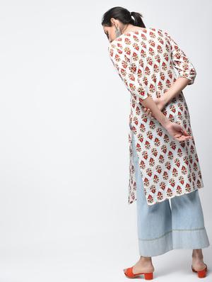 printed straight kurta with tassels - 15858517 - Standard Image - 3