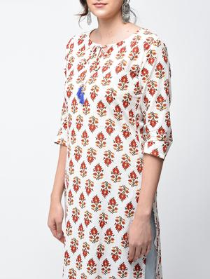 printed straight kurta with tassels - 15858517 - Standard Image - 4