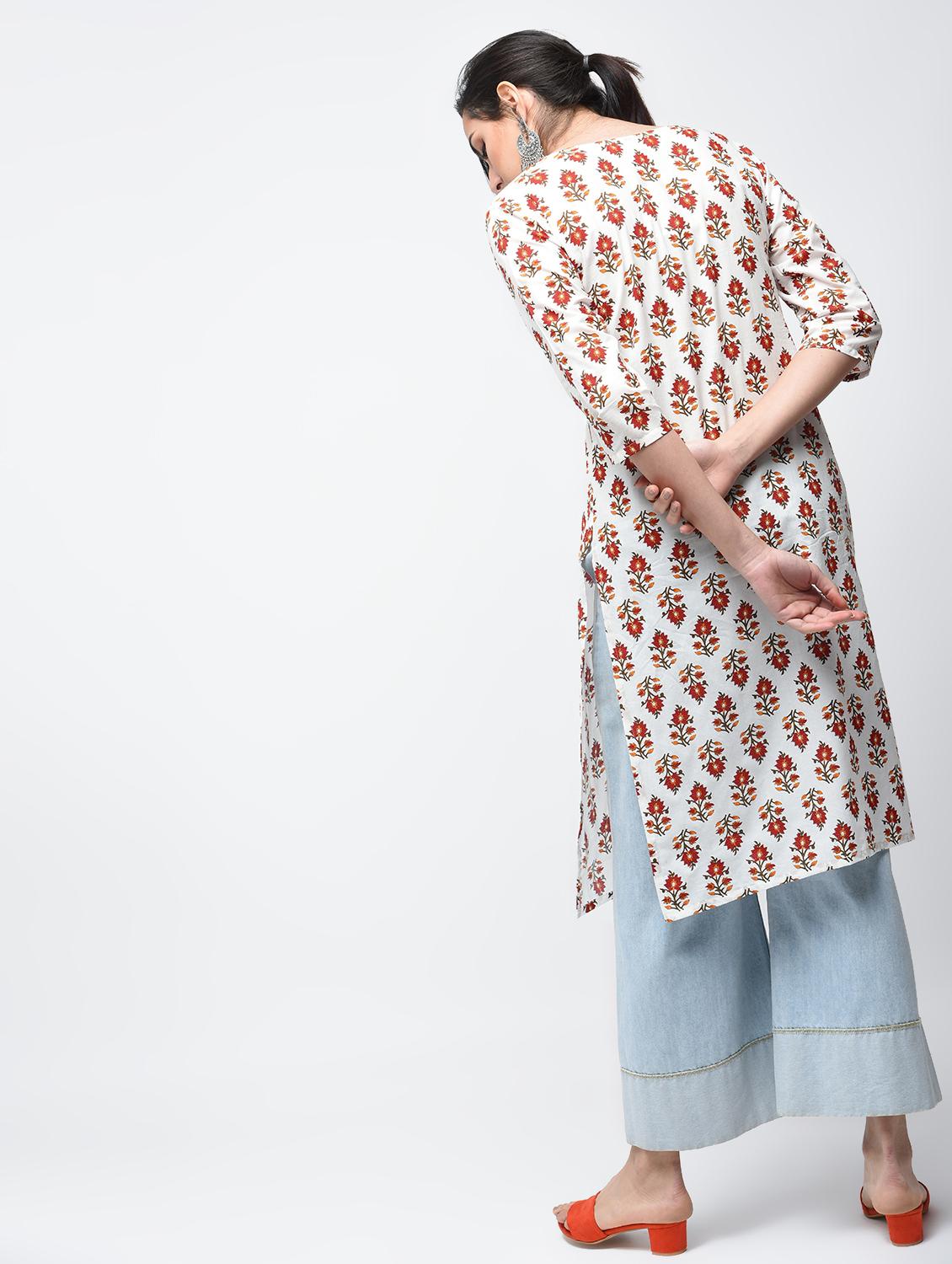 printed straight kurta with tassels - 15858517 - Zoom Image - 3