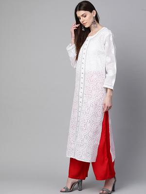 chikankari straight kurta - 15858687 - Standard Image - 3