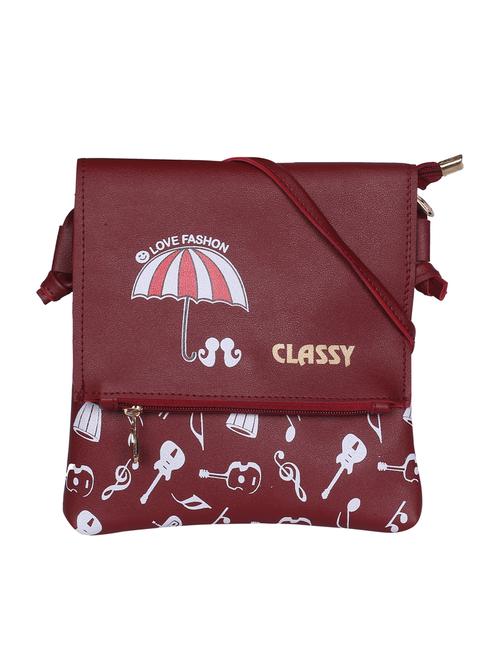 maroon leatherette (pu) regular sling bag - 15858706 - Standard Image - 1