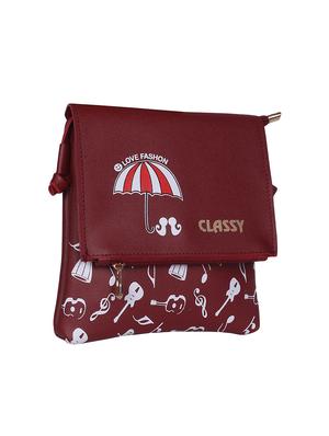 maroon leatherette (pu) regular sling bag - 15858706 - Standard Image - 4