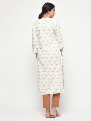 block printed straight kurta with tassels - 15858760 - Standard Image - 4