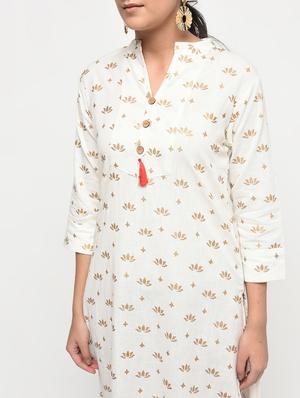 block printed straight kurta with tassels - 15858760 - Standard Image - 5